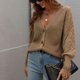 thumbnail image 3 of Cárdigan de punto para mujer, suéter con cuello en V, manga larga, botones, color liso, prendas de vestir exteriores sueltas, Tops para otoño invierno primavera caqui XL, 3 of 7
