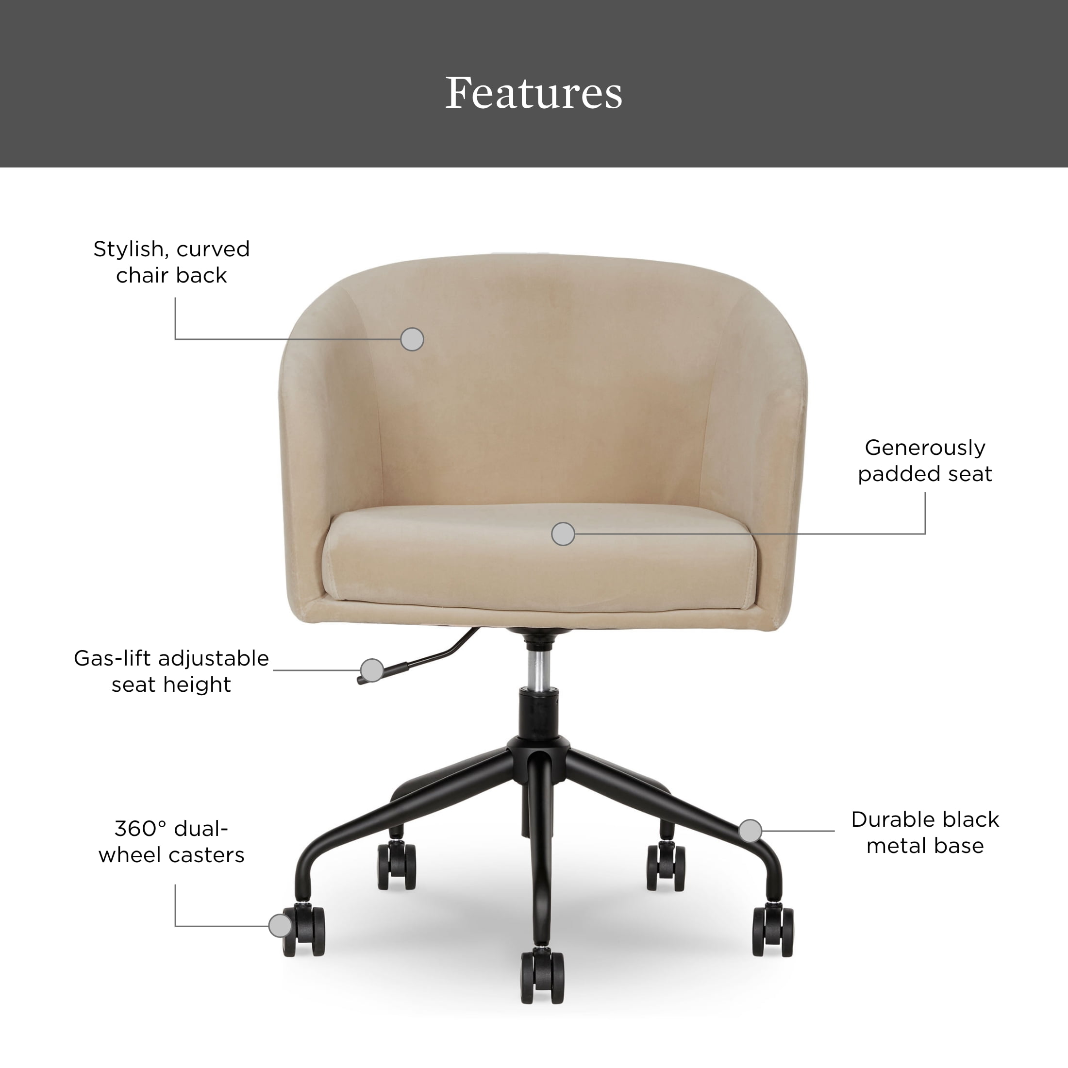 Better Homes & Gardens Wyatt Velvet Office Chair, Beige