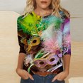 thumbnail image 5 of Jsaierl 2025 Mardi Gras Outfit for Women Plus Size Tops Holiday 3/4 Blouses Sleeve Carnival Themed Party Shirts, 5 of 5