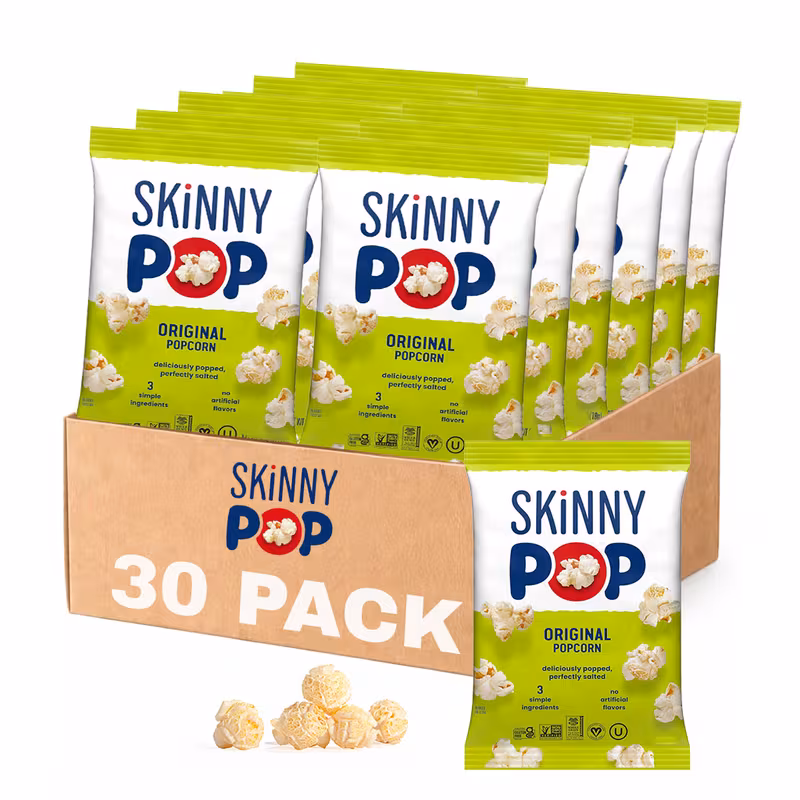 SkinnyPop Original Popcorn 30-Count Variety Pack – Skinny Popcorn & Popcorn Bags, Lightly Salted, Individual Snack Bags for On-the-Go
