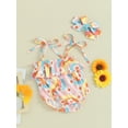 thumbnail image 3 of Qtinghua Newborn Baby Girls Romper Bodysuit Daisy Print Tie-Up Spaghetti Straps Sleeveless Jumpsuit and Headband Summer Clothes, 3 of 9