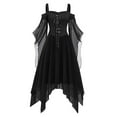 thumbnail image 4 of Halloween Outfits Gothic Style Dresses Plus Size Fashion Midi Dress Irregular Length with Flare Sleeves and Short Sleeve Party Dress for Women, 4 of 5