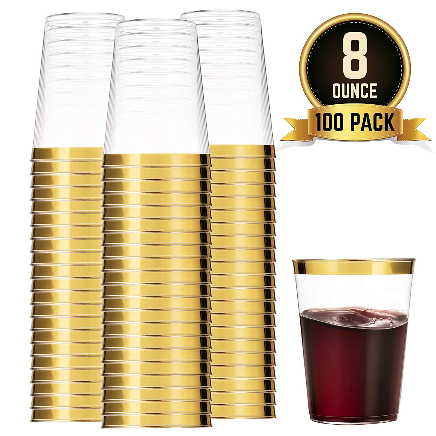 Clear Gold-Trimmed Premium Plastic Cups 20ct