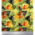 thumbnail image 1 of Soimoi Green Rayon Fabric Triangle,Autumn Leaves & Brush Stroke Abstract Print Fabric by the Yard 56 Inch Wide, 1 of 3