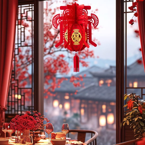 Farol Chino Decorativo Tradicional Lanternas Año Chino Adorno Colgante Primaveral Personaje Fu Creativo Material Tela No Tejida Adecuado para estilo E