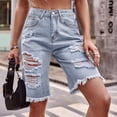 thumbnail image 3 of Pantalones cortos casuales de mujer con bolsillo Cintura media Piernas rectas Agujero Pantalones cortos de mezclilla Pantalones hasta la rodilla Azul L, 3 of 8