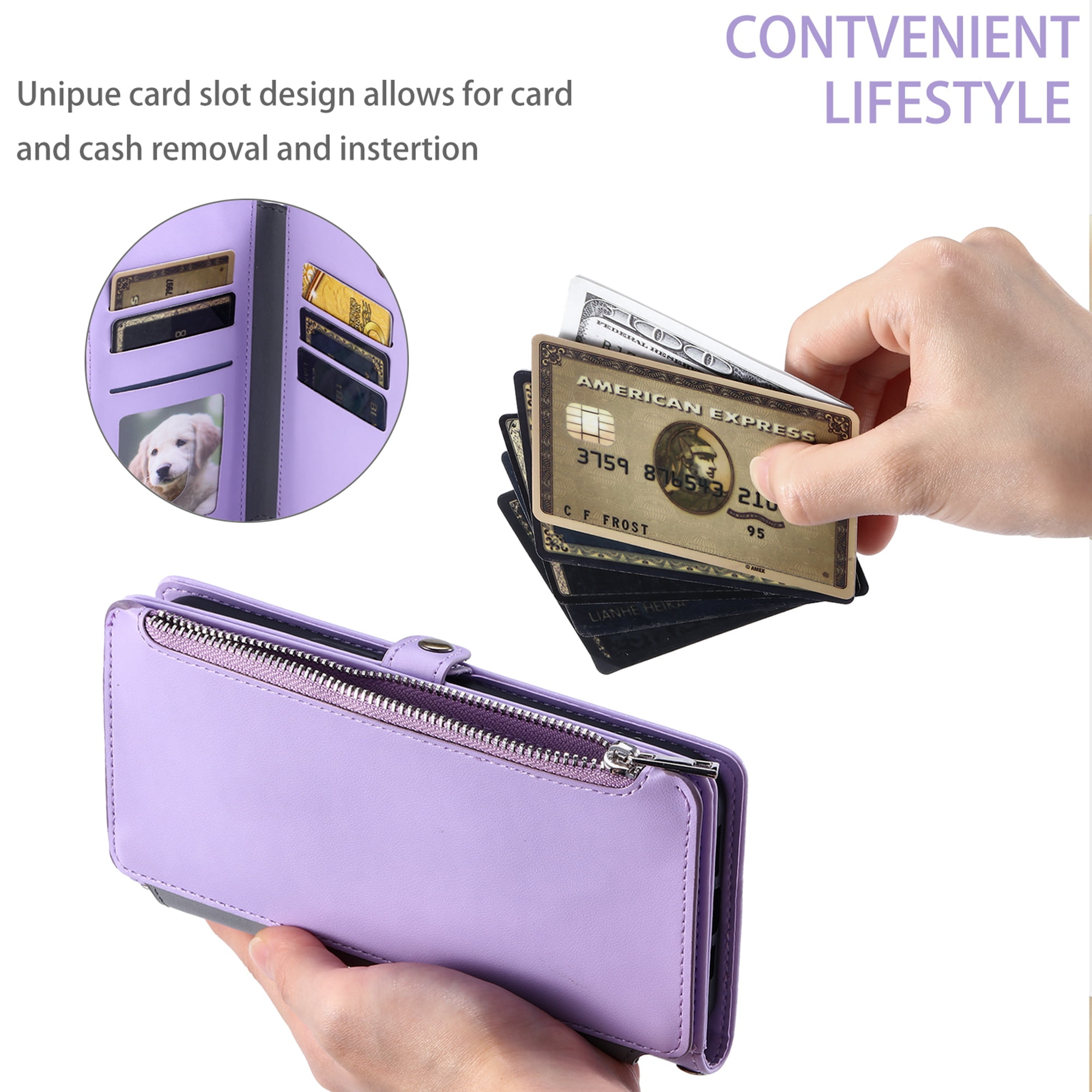 Dteck for Samsung Galaxy A25 5G Wallet Case, Crossbody Zipper Purse with Wrist for Women Men, 8-Card Slots Holder PU Leather Kickstand Flip Cover Phone Case,Purple