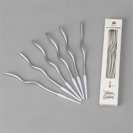 Yongcuo Elegant Gold Spiral Birthday Candles Set of 6 Twisted Metallic Candles for Cakes & Celebrations 5.75 Inches Long Silver