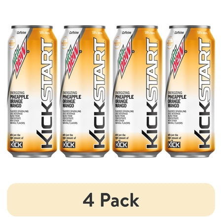(4 pack) Mountain Dew Kickstart Pineapple Orange & Mango Soda Pop, 16 fl oz, Can