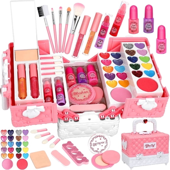 Feibely 45 Pcs Kids Makeup Kit Girls Toys, Washable Makeup Kit for Girls, Princess Play Make up Toy Birthday Gift for Girl Age 3-12