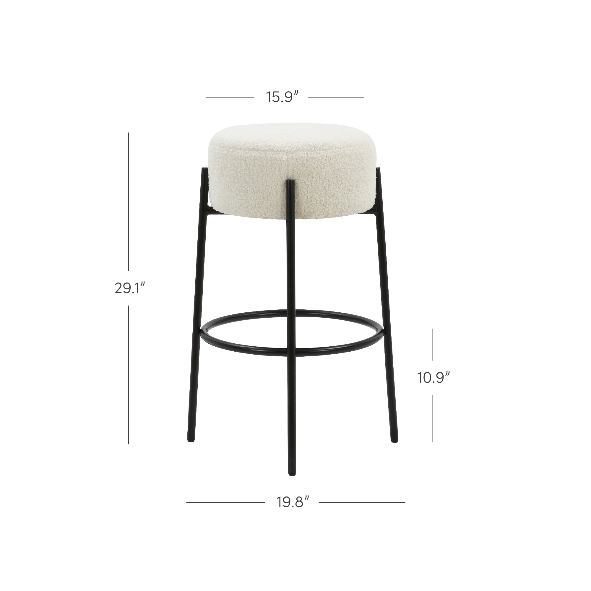Nathan James Isaac 29" Modern Backless Bar Stool with Round Soft Padded Boucle Seat and Metal Mid-Century Base, Boucle White/Black