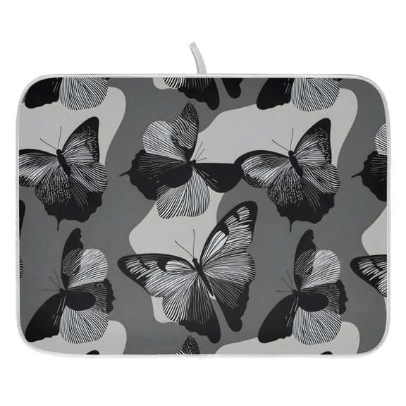 Ryvnso Gray Butterfly Dish Drying Mat for Kitchen Countertop 16x18 Small Dish Pad Drainer Rack Dish Sink Mats