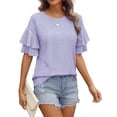 thumbnail image 2 of MOYIKO Women Casual Ruffle Half Sleeve Summer tops Crewneck Eyelet Shirts Flowy Dressy Tunic Blouses, 2 of 7
