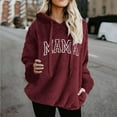 thumbnail image 2 of CFLVAEK Fuzzy Fleece Hoodies for Women Plus Size Mama Letter Graphic Hoodie Oversized Long Sleeve Hooded Pullovers Fall Winter Thermal Sweatshirts Wine M, 2 of 5