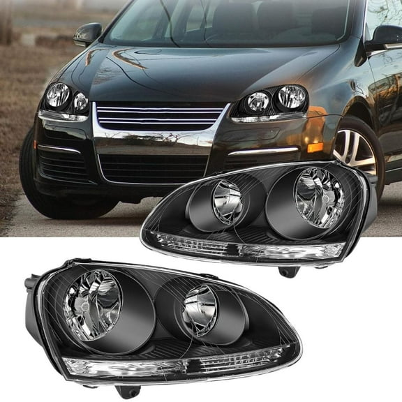 Nilight Headlight Assembly Compatible with 2005-2010 Volkswagen Jetta 2006 2007 2008 2009 VW Rabbit GTI Headlamp Black Housing Driver and Passenger Side