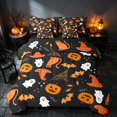 thumbnail image 2 of Homewish Halloween Ghost Bat Twin Bedding, Cute Witch Hat Cat Bedding Comforter Set, Black Orange, Black Reversible 7-Piece, 2 of 7