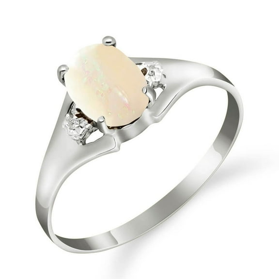 Galaxy Gold Size 9.0 14K Solid White Gold Ring With Natural Diamonds & Oval Natural Opal GRADE AAA