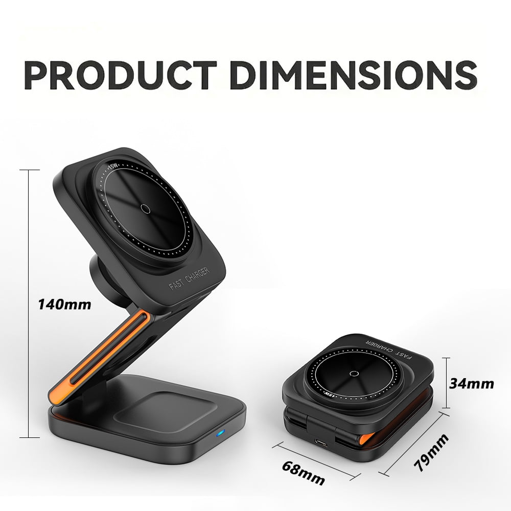 100W 3-in-1 Magnetic Foldable Wireless Charging Station for Smartphones Smartwatches & Earbuds-Black