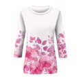 thumbnail image 4 of Womens Summer Tops, 3/4 Sleeve Shirts Cute Flower Print Graphic Tees Blouses Casual Plus Size Basic Tops Pullover Striped Shirt Women Tees For Business Casual Tops Blouses (S, Pink) ZMTing, 4 of 4
