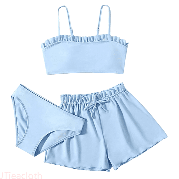 JTieacloth Toddler Girl's 2 Piece Swimsuits Soild Color Bikini Rullfe Bathing Suit Briefs Girls Bikini Swimwear Set,Sizes 8-10 Years