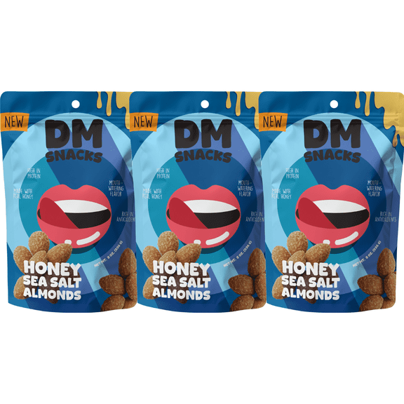 DM Snacks Honey Sea Salt Almonds - 1.5 lbs - 3 Resealable 8 oz Bags - Sweet and Salty Nuts