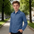 thumbnail image 2 of RTKFRFLM Boys' Long Sleeve Cotton Linen Shirt Classic Button Down Collared Top for Kids Breathable Lightweight Summer Blouse Casual Fashionable Gentleman's Ages 5-16 Years Old Solid, 2 of 4