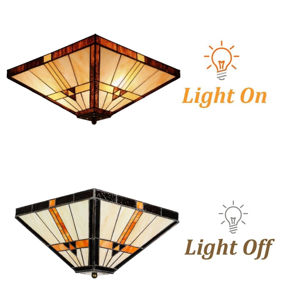 Litfad Tiffany Style Geometric Stained Glass Flush Mount Ceiling Light Baroque Lamp for Living Room,Corridor, Bedroom 11.81inch