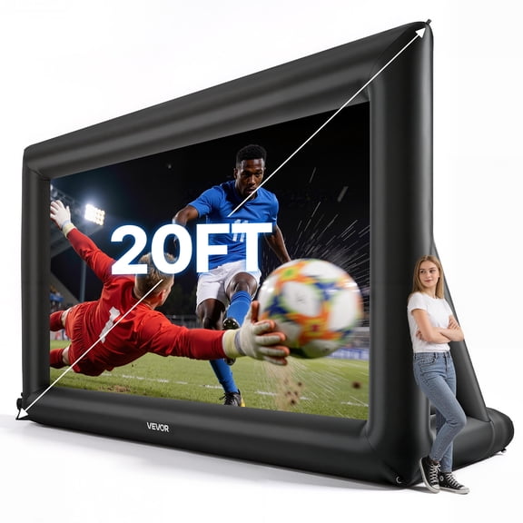 VEVOR Inflatable Movie Screen, 20 ft Outdoor Inflatable Projection Screen with Portable Storage Bag, Front/Rear Projection, Easy Set Up, Blow Up Screen for Outdoor Backyard Movie Night, Theme Parties