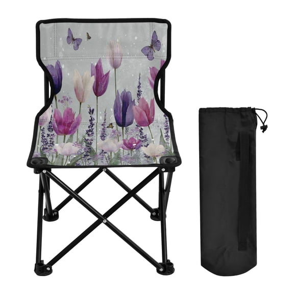 600D Oxford Camping Chair Portable Foldable Chair Supports 220 lbs for Picnic, Fishing, Backpacking Colorful Tulips and Lavender