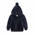 thumbnail image 4 of Elainilye Fashion Kids Girls Sweatsuit Winter Golden Velvet Hairball Hooded Pullover Sweatshirt Long Sleeve Top Casual Pants Suit,Black, 4 of 8