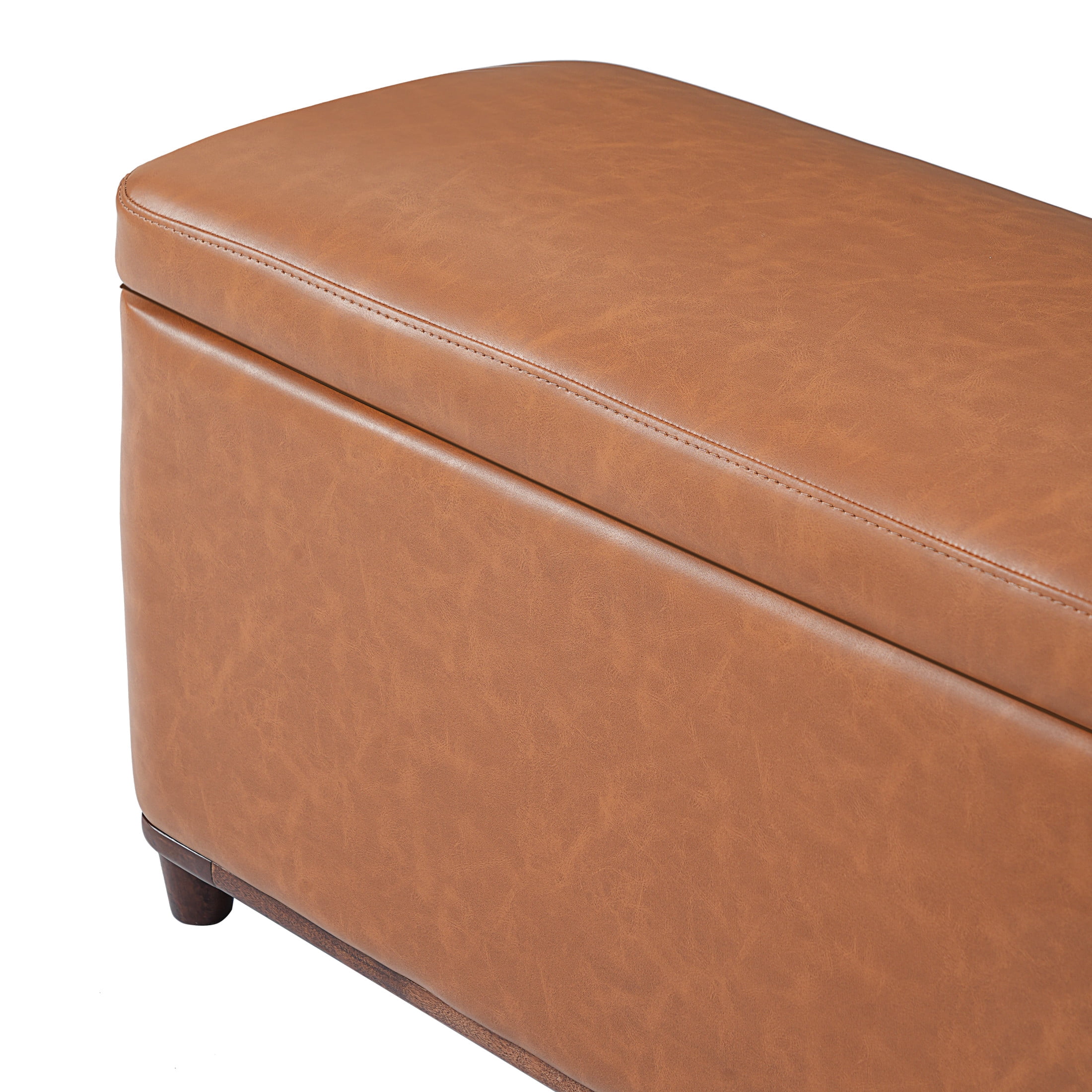 Christopher Knight Home PU Upholstered Storage Ottoman Bench with Solid Wood Legs, Brown
