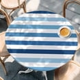 thumbnail image 2 of Blue Ombre Striped Round Tablecloth, Fitted Table Cover with Elastic for 55"-60" Round Tables, Modern Abstract Gradient Lines Art Table Cloth Outdoor Indoor Dinning Party Waterproof Tablecloths, 2 of 7