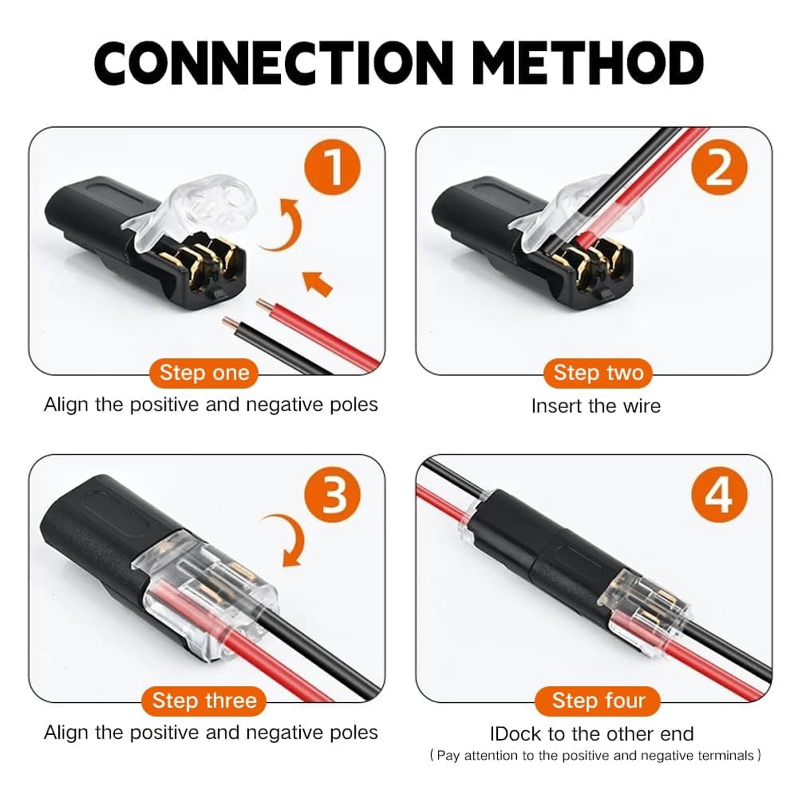 200 PCS Double-Wire Push-In Connector,Double Wire Plug in Connector with Locking Buckle,2-Pin Quick Connect LED Light Strip No Wire Stripping Cutting