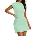 thumbnail image 1 of Robe d'Été pour Femme à Col Montant, Manches Courtes, Mini Robe de Boîte de Nuit, Vert Pâle, TG, 1 of 8