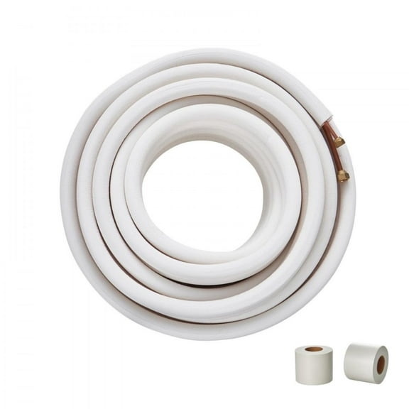 50FT Mini Split Line Set, 1/4" & 3/8" O.D Copper Pipes Tubing and Triple-Layer Insulation, for Mini Split Air Conditioning Refrigerant or Heating Pump Equipment & HVAC with Wrapping Strips.