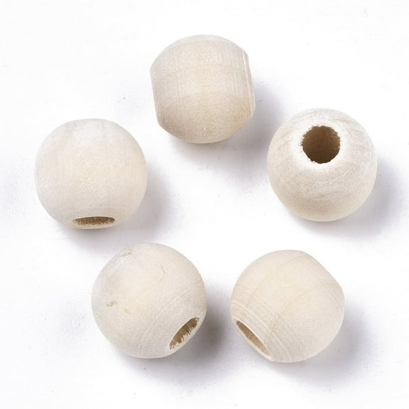100pcs Unfinished Wood Beads Macrame Beads Round Wooden Large Hole Beads for Craft Making White 12x10.5mm Hole: 5mm