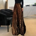 thumbnail image 2 of WCMZJ Womens Sequin Pants High Waisted Sparkle Bell Bottoms Trousers Glitter Baggy Wide Leg Flare Pants Night Out Clubwear Brown 3XL, 2 of 7