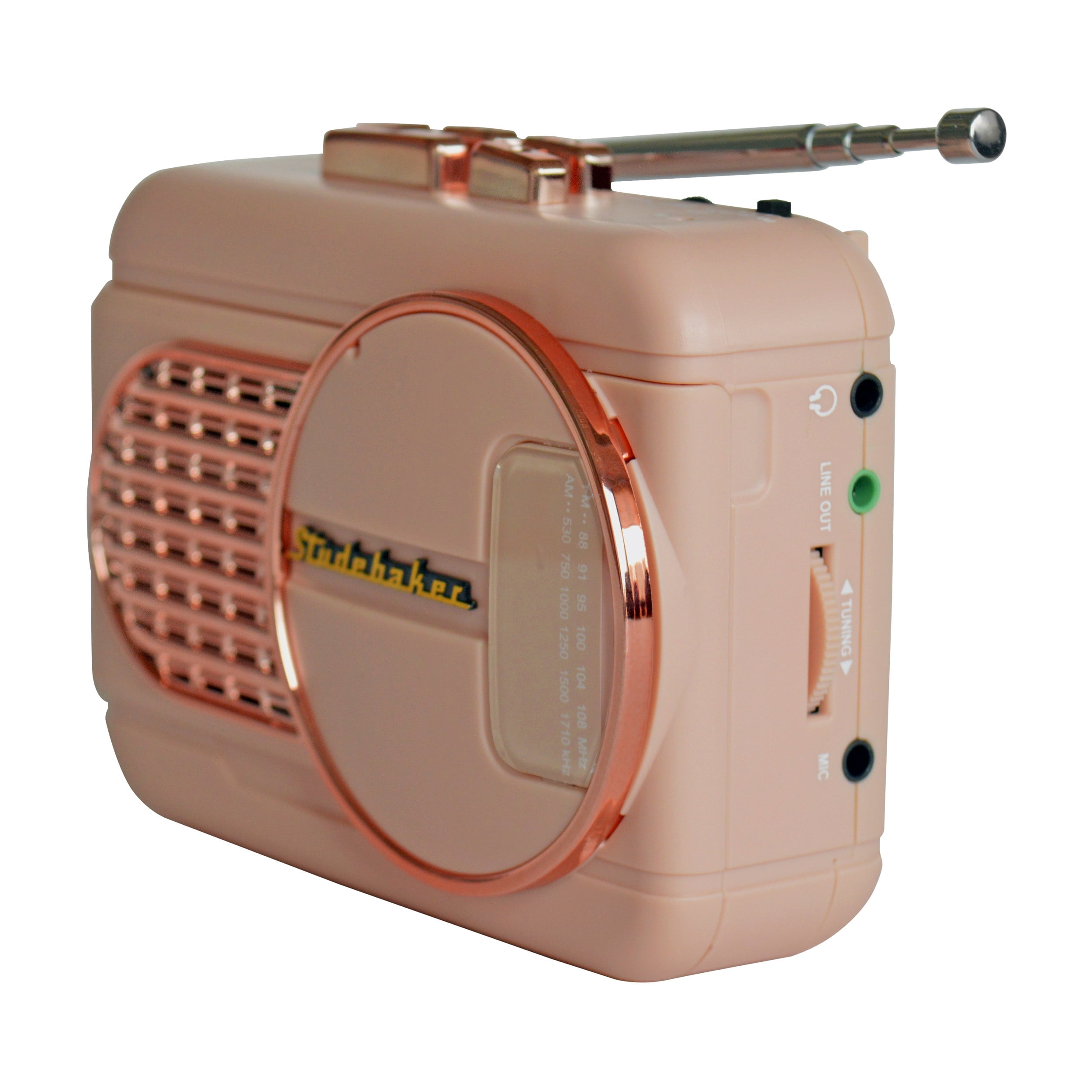 Studebaker SB3675RG WALKABOUT II AM/FM Cassette Player Radio with Speaker, Rose Gold