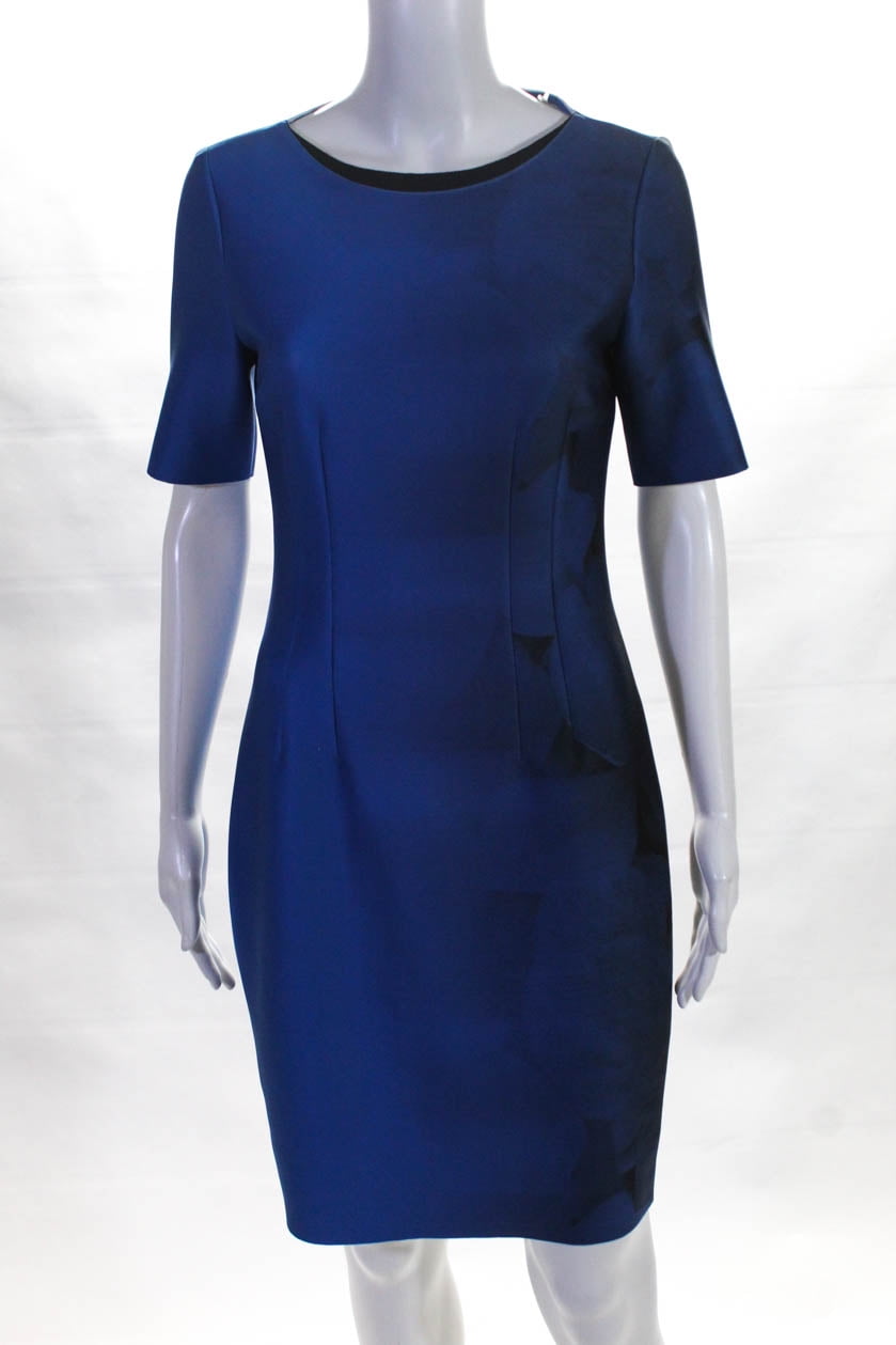 Pre-owned|T Tahari  Womens A Line Short Sleeve Dress Bright Blue Size 4