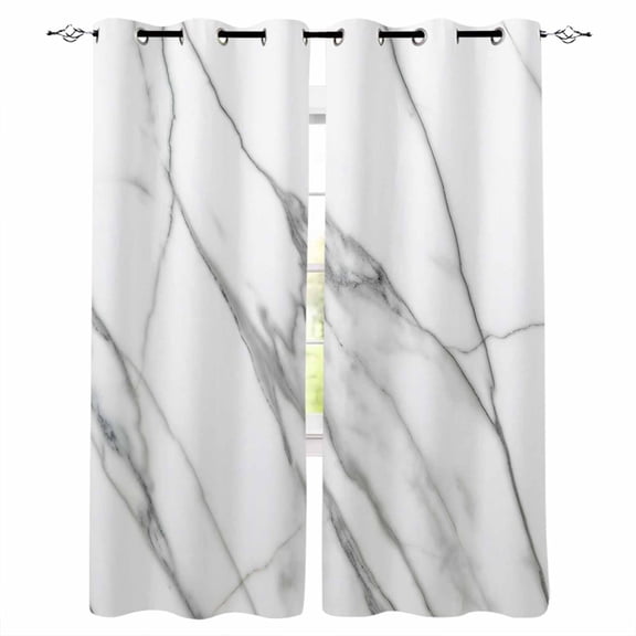 Fsddascl Marble White Blackout Curtains for Bedroom/Living Room, Thermal Insulated Kitchen Curtains, Ombre Grey Modern Minimalist Grommet Darkening Window Treatment Drapes 42"x63"x2