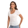 thumbnail image 3 of Women Casual Long Sleeve Slim Scoop Neck Fit T Shirts Basic Tee Tops Crew, 3 of 5
