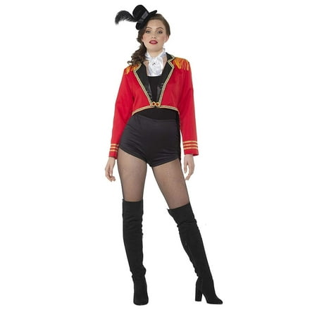 Ringmaster Costume for Halloween, Women Circus Master Vintage Carnival Cropped Red Outfit, Medium, Size M