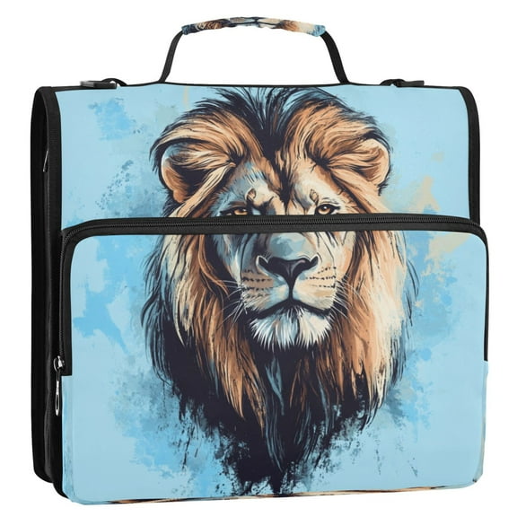 Circular Folder Package 13.6*3.5*12.4 Inches ,Binder Bag，Binder Organizer，Zipper Binder，3 Ring Binder ,Suitable for Work Pretty Brown Lion Face
