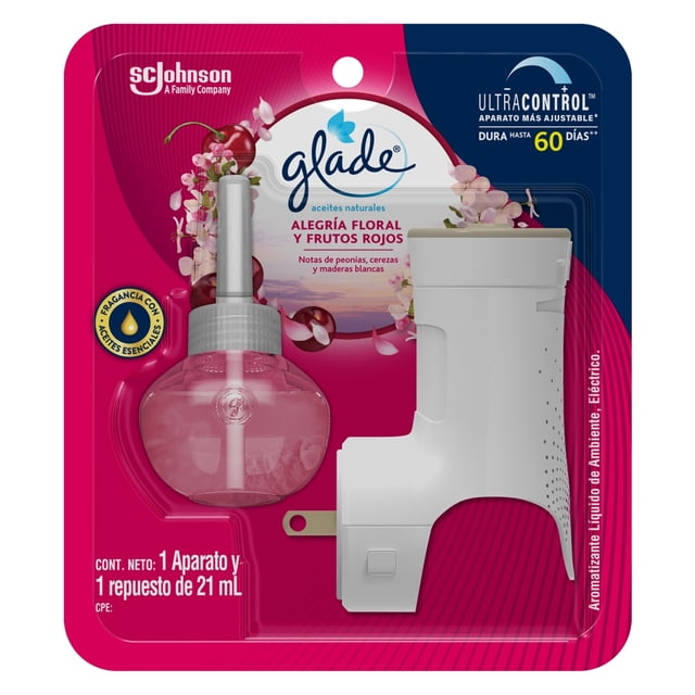 Aromatizante ambiental Glade Aceites Naturales alegría floral y frutos rojos 1 aparato con repuesto de 21 ml
