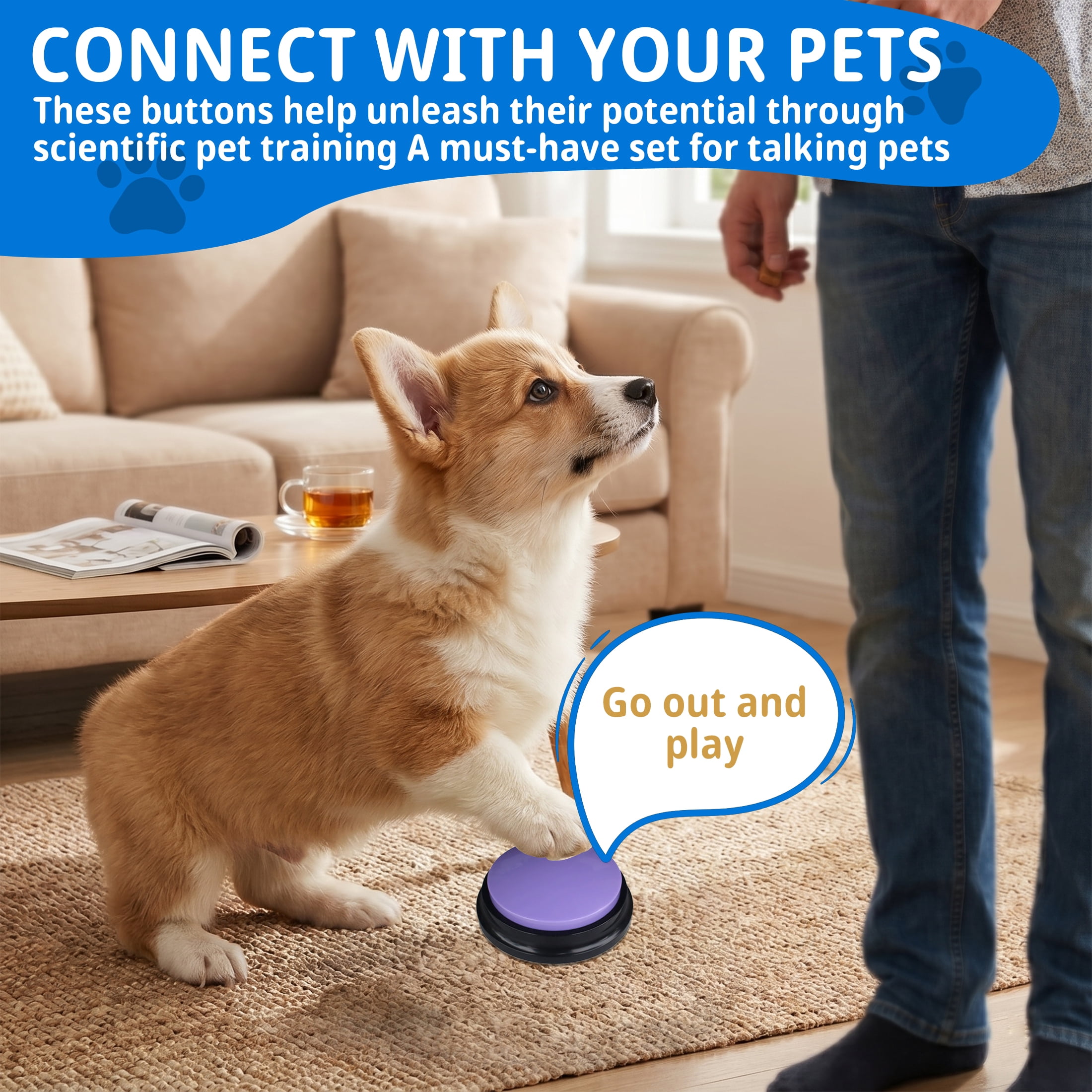 Recordable Dog Training Buttons, Talking Pet Communication Starter Kit, Squeeze Activated Voice Recorder for Dogs and Cats, Interactive Pet Toy