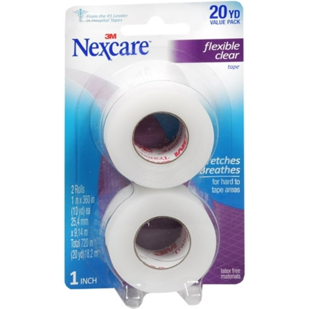Nexcare First Aid Flexible Clear Tape 1 Inch X 10 Yards, 2ea (Pack of 6