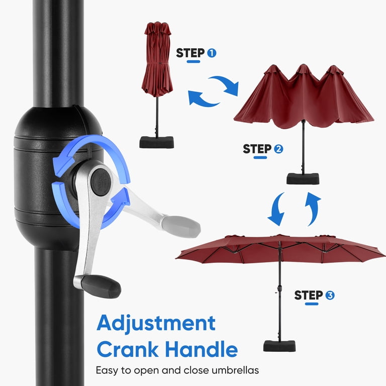 EDX 15FT Patio Umbrella, Double-Sided Rectangle Canopy with Stand