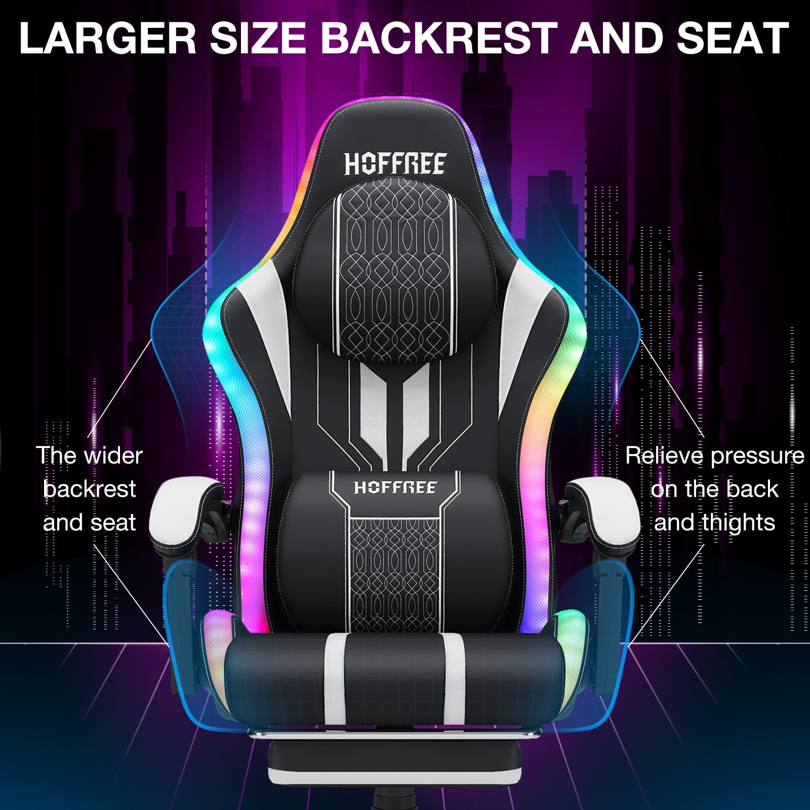 Hoffree Gaming Chair with Speakers Big and Tall Office Chair with Footrest Heavy Duty Gamer Chair with Lumbar Support Height Adjustable 360-Swivel Seat and Headrest for Adults, 400lbs