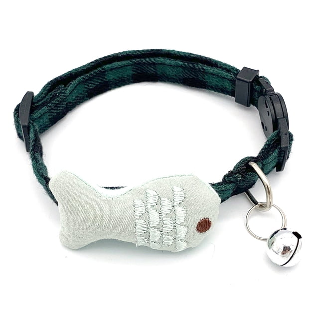 Pet Collar Fish Plaid: Adjustable Decorative Cat Collar Puppy Collar with Bell