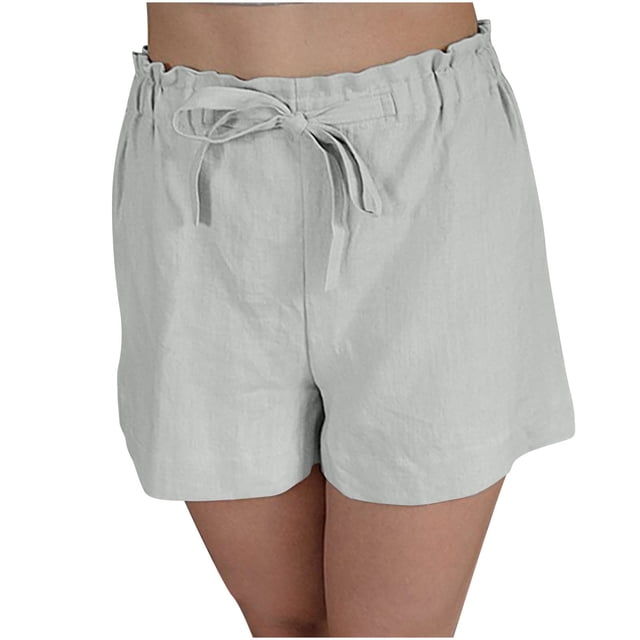 Timegard Shorts Grande Taille pour Femmes Coton Lin Taille Élastique Cordon Léger Décontracté Shorts Amples